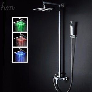 Cuadrado de 8 pulgadas luz LED cabeza de ducha de mano con <span class=keywords><strong>el</strong></span> brazo diapositiva <span class=keywords><strong>Bar</strong></span> para accesorios de baño grifo grifos T - Product Image 1