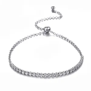 Bracelet ajustable pour femme, en argent plaqué argent, fermeture éclair, breloque en cz tennis, bijoux en zircon, vente en gros, 5 pièces