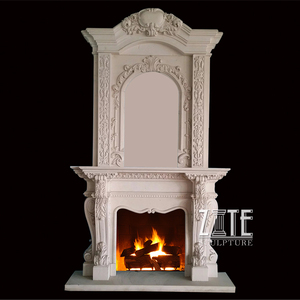 क्लासिक डिजाइन बेज संगमरमर शेर चिमनी Mantel - Product Image 2