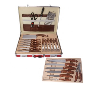 Juego de cuchillos de cocina de acero inoxidable, con estuche de aluminio, estilo egipcio, 25 unidades - Product Image 1