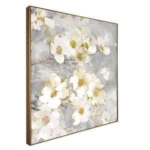 Custom minimalist white plum blossom canvas art wall painting for living room decoration