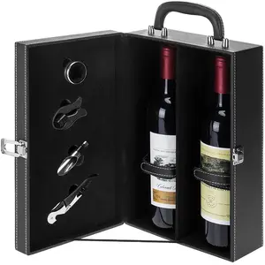 In pelle produttore di Vino di Viaggi Carrier Case per due bottiglie con 4 Pezzi Set di Accessori Vino