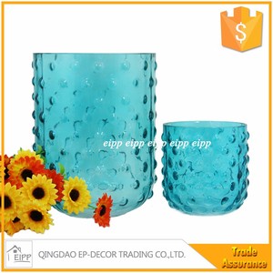Océan Style Cylindre de Grande Taille Relief Bleu En Verre <span class=keywords><strong>Photophore</strong></span> - Product Image 5