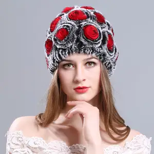 Handmade winter hüte verziert mit kaninchen haar hüte in verschiedenen farben für frauen