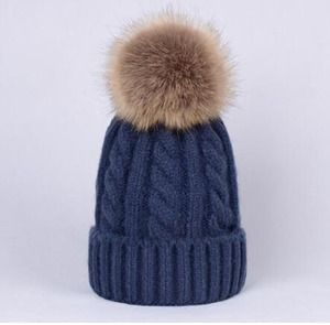 Custom Thick Warm <strong>Wool</strong> Blend <strong>Beanie</strong> with Faux Fur Pom Pom and Braided Letter Pattern for Travel - Product Image 5