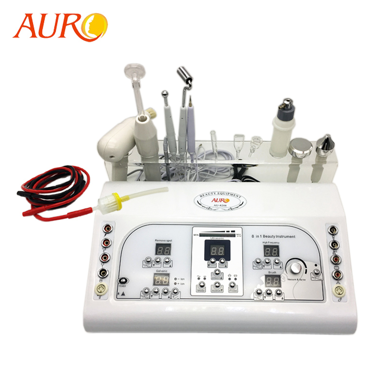 AU-8208 8 in 1 Hoge Frequentie Galvanische Vacuüm Spray Rotary Borstel Facial Machine Schoonheid