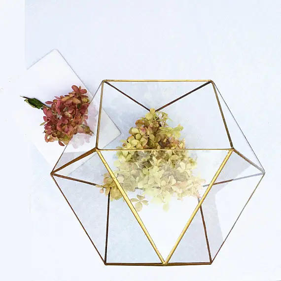 Gold Handmade Geometric Glass Copper Terrarium Centerpiece Vase for Wedding Decor Home Decor