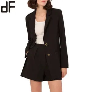 OEM Custom Blazer Coat Design High Quality Slim Fit Summer Blazer For Women Black Ladies Blazer Suit