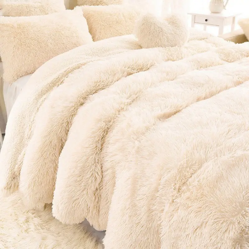 Couverture de luxe en fausse fourrure, couverture en peluche à 2 plis, polaire à poils longs, Super doux, blanc, PV, taille King