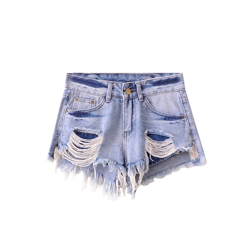 Lady Summer Wear Sexy Female Trendy Distressed Rolled Up Hem Mini Low Waist Denim Shorts For Women Ripped Denim Jeans