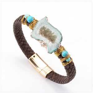 Natural de cuarzo en forma de cueva de <span class=keywords><strong>cristal</strong></span> Druzy envuelto de cuero imán pulsera de hebilla - Product Image 1