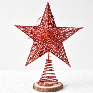 In Stock Golden Flash Battuto Glitter a Cinque punte Ornamento Albero Top Decorazione del Ferro Di Natale Stella
