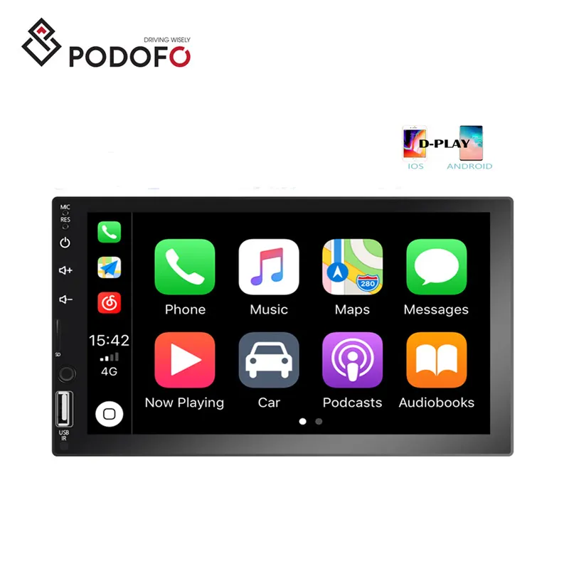 Podofo Doppio Din Car Stereo Carplay Auto Radio Autoradio 2 Din 7 ''Schermo di Tocco di HD Autoestereo BT AUX-IN USB FM Ricevitore