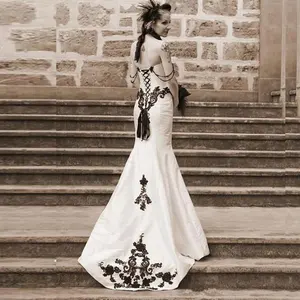 Vestido de novia de estilo sirena, corsé de cristal, vestido de boda, blanco y negro