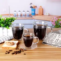 Çift duvarlı cam kahve fincanı uzun borosilikat cam