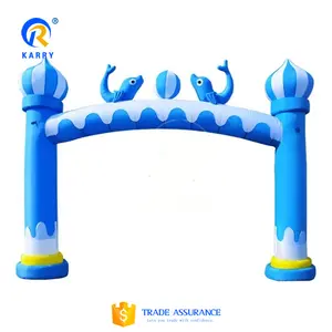 Arco inflable azul para acuario, arco inflable con tema de delfín para puerta de aire atractiva al aire libre para niños