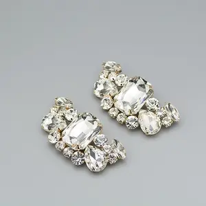 W4035 Handmade โลหะอุปกรณ์เครื่องประดับสแควร์ดอกไม้คลิป-บน Rhinestones รองเท้า