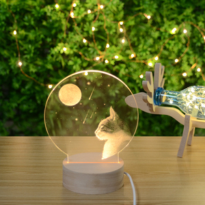 Creative Cat Wooden Led <strong>Light</strong> Moon <strong>Mood</strong> Lamp Acrylic Table Night <strong>Light</strong> for Bedroom Decoration - Product Image 3
