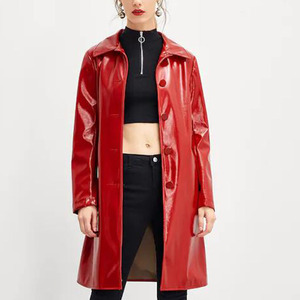Più nuovo a manica lunga <span class=keywords><strong>donna</strong></span> casual <span class=keywords><strong>rosso</strong></span> palangaro DELL'UNITÀ di elaborazione del faux cappotto di pelle - Product Image 4