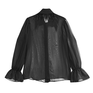 Miglior prezzo moda donna tinta unita camicia con stampa a maniche lunghe pizzo e <span class=keywords><strong>piume</strong></span> decorate <span class=keywords><strong>Top</strong></span> largo per ufficio da donna abbigliamento estivo - Product Image 2