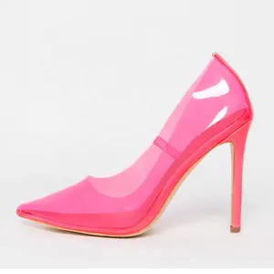 Custom Neon Roze Geel Clear Stiletto Hof Schoenen Vrouwen Hakken Pumps