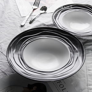 Moderno mate de <span class=keywords><strong>cristal</strong></span> vajilla Negro Grande plato de sopa de porcelana - Product Image 2