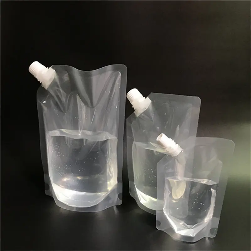 Disposable 8oz 16oz 32oz transparent/clear pouch spout plastic flask