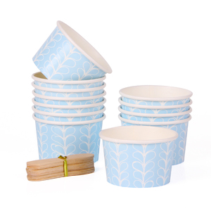 4OZ disposable custom print paper bowls ice cream cup with wooden spoon ,color portable suit cup