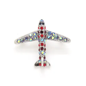 Newest Custom Logo Airplane Brooch For Suits Crystal Rhinestone Wedding Pearl Brooch Pin Men