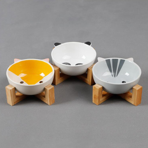 थोक कस्टम चीनी मिट्टी पालतू कटोरा बांस शेल्फ पालतू कुत्ते खाद्य जल फीडर - Product Image 2