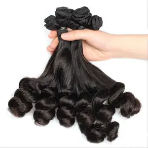 Highknight Spring Curly Cheap Double Drawn Brazilian Funmi Hair With Closure Hair Bundles