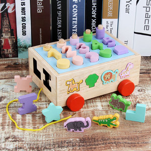 2019 child 15 PCs hole mathematics wooden shape bulling block car educational toys children play toys - Product Image 1