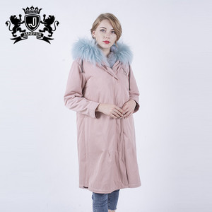 Personnalisée À La Mode Véritable Fourrure <span class=keywords><strong>De</strong></span> Raton Laveur Collier Femmes Rose Long Parka Manteau Avec Capuchon <span class=keywords><strong>De</strong></span> Fourrure - Product Image 5