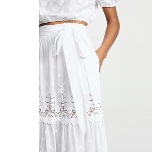Women Sheer Cotton Flower Embroidery Crochet Trim <strong>Maxi</strong> <strong>Skirt</strong> <strong>White</strong> <strong>Skirt</strong> - Product Image 6