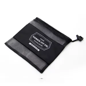 Wholesale Custom Logo Drawstring Polyester Nylon Mesh Shoe Duffle Storage Bag with Locking Plastic Toggle