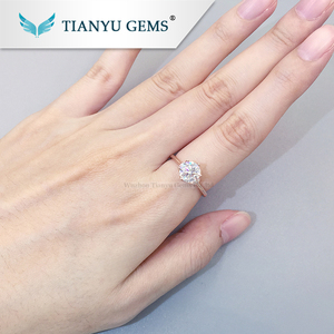 Tulip flor anillo de oro rosa con oculto <span class=keywords><strong>el</strong></span> halo moissanite Anillos de Compromiso de diamantes - Product Image 6