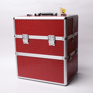 Rojo tres <span class=keywords><strong>capas</strong></span> P U surface Book aleación de aluminio de doble abierta portátil caso cosmético/tren de herramientas - Product Image 1