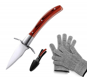Couteau à huîtres de qualité supérieure avec manche en bois et étui en cuir - Product Image 1