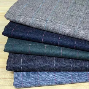 Venta caliente lana de espiga poliéster tela de tweed para hombre