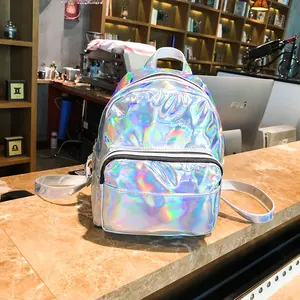 Ransel Mini Mengkilap Laser Kulit PU Anak Perempuan Baru 2019 Logo Khusus Kulit Hologram Mengkilap