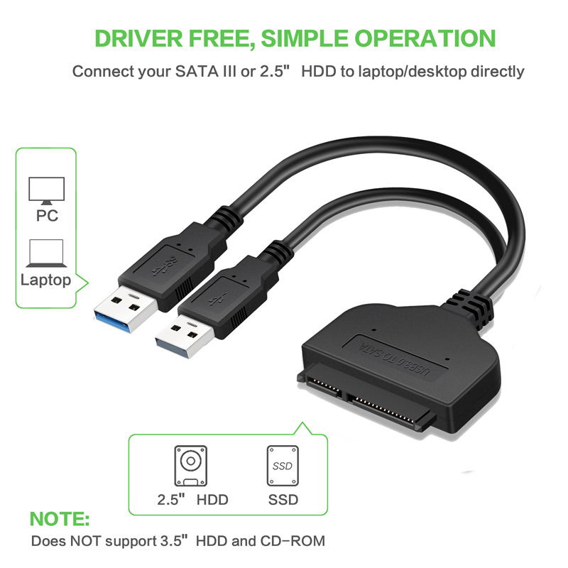 USB3.0 a SATA adaptador de Cable de alta velocidad 22 pin para 2,5 pulgadas HDD/SSD portátil de disco duro con Extra potencia