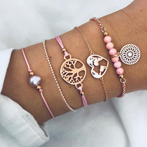 Europe Style Femmes Bracelet 5 pcs Ensemble Creux Arbre <span class=keywords><strong>Gris</strong></span> <span class=keywords><strong>Perle</strong></span> Charme Bracelet Ensemble Pour la Partie - Product Image 1