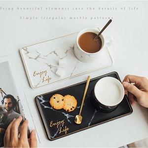 Brunch <strong>Set</strong> <strong>White</strong> Marble Gold Line Porcelain <strong>Tea</strong> Coffee Cup with Biscuit Holder - Product Image 2