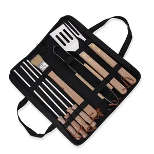 8pcs Rubber wood handle bbq tool set with NYLON bag