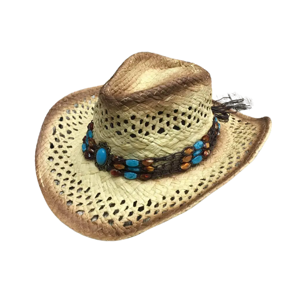 Handgemaakte Raffia Stro Cowboy Hoed Mexico Sombrero Carbonisatie Uitgeholde Zomer Strand Zon West Cowboy Hoed