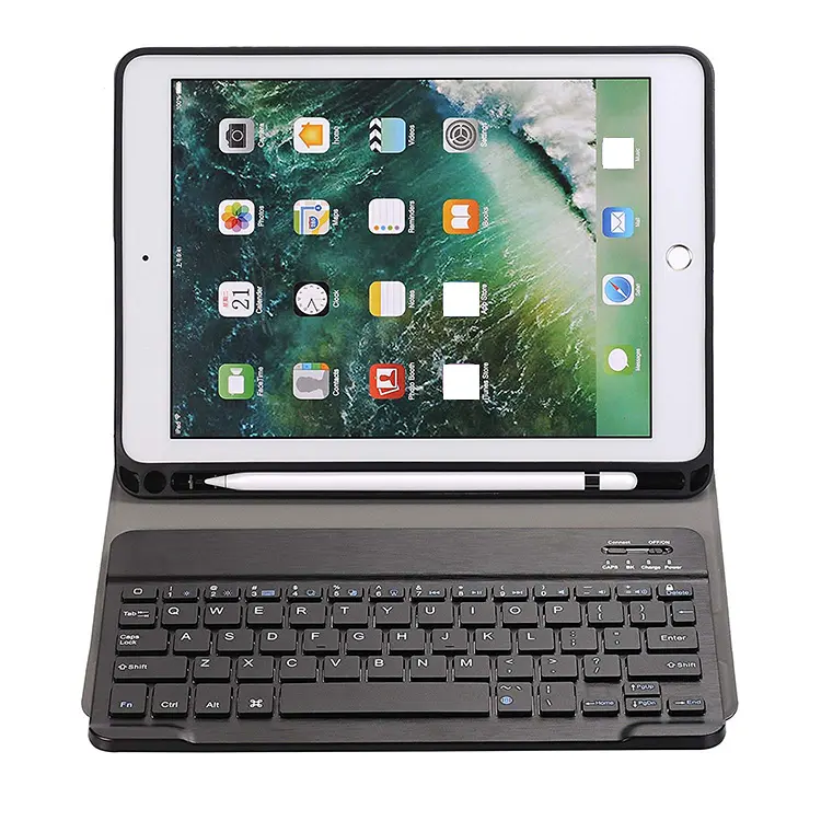 Capa para teclado de ipad 9.7 2018, com suporte para apple pen-capa sem fio para teclado e tablet