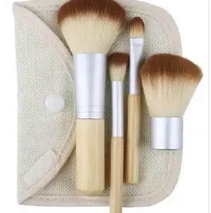 Maquiagem Brushes 4Pcs Set Kit Bambu Profissional Bonito Elaborar make Up escova Ferramentas Com saco