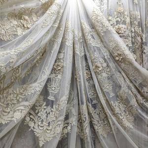 Tissu pour rideaux en voile, nouvelle conception d'usine, broderie 100% polyester, corde à perles, fenêtre en baie, œillets brodés, motif floral XXC - Product Image 6