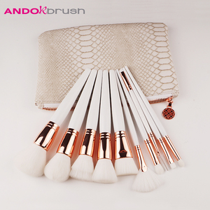 9 pz Puntale di Rame di Lusso Bianco Insieme di Spazzola di Trucco con il pugno strumento di Bellezza Kit maniglia di Legno - Product Image 2