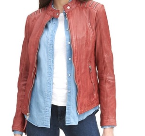 Chaqueta de motorista de piel de oveja Beige oscuro para mujer, novedad deportiva, moda personalizada, venta al por mayor, barata - Product Image 2